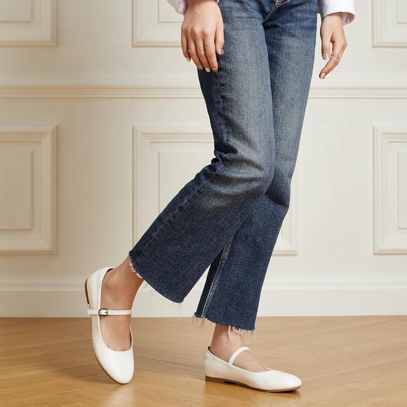 Trary Women New White Leather Round Toe Ankle Strap Ballet Flats Shoes - Picture 5 of 8